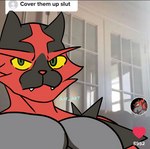 anthro male muscular muscular_anthro muscular_male pecs selfie solo text 3loy cover_them_up_slut nintendo pokemon felid generation_7_pokemon incineroar mammal pokemon_(species) english_text