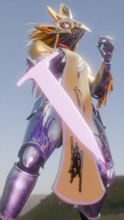 3_fingers anthro arm_feathers arm_tuft armor avian_caruncle blood bodily_fluids claws clothing colored_blood energy_sword energy_weapon face_covered feather_hair feathered_crest feathers female finger_claws fingers full_armor grey_body grey_scales head_crest headgear helmet holding_melee_weapon holding_object holding_sword holding_weapon low-angle_view melee_weapon pseudo_hair purple_blood scales solo sword tabard torn_clothing tuft unusual_blood unusual_bodily_fluids weapon yellow_body yellow_feathers synca pickle_juice_(modeler) halo_(series) microsoft xbox_game_studios syn_nit alien avian kig-yar scalie t'vaoan 3d_(artwork) 9:16 colored digital_media_(artwork) hi_res