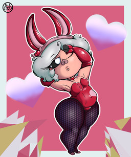 anthro big_butt big_legs bunny_costume butt chibi clothed clothing cosplay costume fake_ears fake_rabbit_ears female hair holidays pig_nose pose short_hair shortstack shortstack_female slightly_chubby slightly_chubby_anthro slightly_chubby_female solo linyxart valentine's_day domestic_pig mammal suid suine sus_(pig) 2022 5:6 absurd_res digital_media_(artwork) hi_res