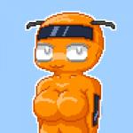 anthro big_breasts breasts featureless_breasts female machine navel nude orange_body public_transportation rail_transit simple_background solo train tram urban_rail_transit vehicle psychpsyo animate_inanimate living_machine living_train living_vehicle robot 1:1 2020 digital_media_(artwork) pixel_(artwork)