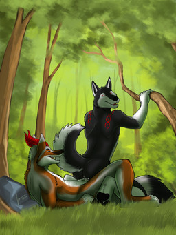 anal anal_penetration anthro anthro_on_anthro anthro_penetrated anthro_penetrating anthro_penetrating_anthro black_body black_fur black_pawpads bodily_fluids brown_body brown_fur cum cum_in_ass cum_inside duo fur genital_fluids glistening glistening_eyes green_eyes horn looking_back male male/male male_penetrated male_penetrating male_penetrating_male markings nude on_bottom on_top open_mouth open_smile pawpads penetration penile penile_penetration penis_in_ass plant red_eyes red_horn red_markings reverse_cowgirl_position rock sex shrub smile tree white_body white_fur hufnaar canid canine mammal 2015 3:4 absurd_res dated hi_res signature