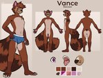 5_fingers anthro biped brown_body brown_fur claws clothed clothing color_swatch countershade_fur countershade_torso countershading fingers fur hi_res ketei male mammal model_sheet open_mouth pawpads procyonid raccoon smile solo tail tongue tongue_out topless topless_anthro topless_male underwear underwear_only vance_(zephyrnok)