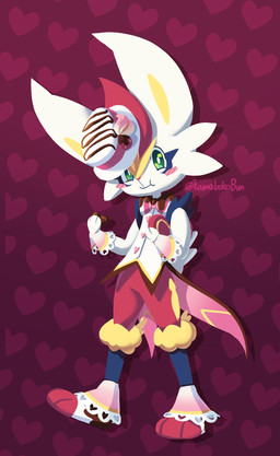 ambiguous_gender anthro biped blush bow_tie box_of_chocolates candy cheek_tuft chocolate clothed clothing dessert facial_tuft food fur green_eyes hat headgear headwear heart_background heart_pattern heart_symbol looking_at_viewer pattern_background simple_background solo standing text topwear tuft white_body white_fur kamabokobun nintendo pokemon cinderace generation_8_pokemon pokemon_(species) 2021 artist_name digital_media_(artwork) hi_res