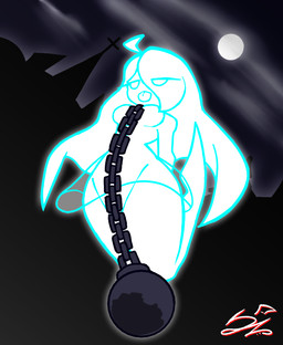 ball_and_chain bound chain chained female female_humanoid floating hair long_hair solo tongue tongue_out deadzephyr4114 ghost humanoid spirit