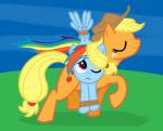applejack_(mlp) blonde_hair blue_fur bound carrying cutie_mark duo equine female feral freckles friendship_is_magic fur grass hair hairband hat hi_res horse long_hair mammal mane moabite multi-colored_hair my_little_pony one_eye_closed orange_fur outside pegasus pony purple_eyes rainbow_dash_(mlp) rainbow_hair shadow sky smile wings
Rating: Safe
Score: 3
User: Jatix
Date: March 08, 2014