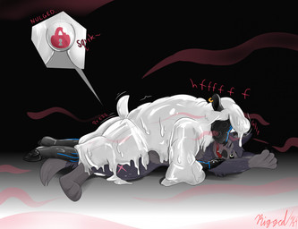 bound drone encasement fur gas_mask goo_transformation latex male mask null_bulge smothering spreading transformation white_body white_fur white_wool wool_(fur) riggedreded bovid canid canine canis caprine mammal sheep wolf 2024 hi_res