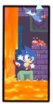 ambiguous_gender anthro balancing black_eyes border brick clothing footwear fur gloves group handwear inside lava machine male on_one_leg open_mouth purple_body purple_fur shoes standing white_border mennnntaiko classic_sonic_(universe) sega sonic_the_hedgehog_(series) classic_sonic sonic_the_hedgehog badnik caterkiller eulipotyphlan hedgehog mammal robot 2019 hi_res