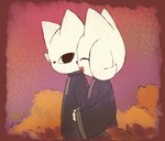 anthro autumn black_eyes clothed clothing duo eyes_closed female fur male maple_leaf smile sunset white_body white_fur eyulen nine_sols red_candle_games heng_(nine_sols) yi_(nine_sols) felid feline mammal solarian brother_(lore) brother_and_sister_(lore) sibling_(lore) sister_(lore)