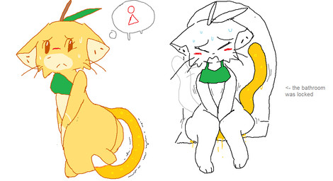 anthro apple_juice blush bodily_fluids bottomless bottomless_anthro bottomless_female bra breasts butt clothed clothing desperation ears_down eyes_closed female female_peeing food fruit fur genital_fluids green_bra green_clothing green_underwear juice_(beverage) leaf leaf_bra omorashi open_mouth peeing pivoted_ears plant sitting solo sweat tail tail_bladder text thought_bubble underwear unusual_bodily_fluids unusual_genital_fluids unusual_urine urine urine_pool watersports wetting whiskers yellow_body yellow_fur theonetruesinner fakemon cider_(theonetruesinner) domestic_cat elemental_creature felid feline felis flora_fauna food_creature living_fruit mammal english_text pictographics