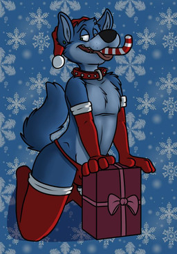 4_fingers anthro arm_tuft armwear biped black_nose blue_body blue_fur blue_hair candy candy_cane cheek_tuft chest_tuft christmas_clothing christmas_headwear clothed clothing collar countershade_face countershade_torso countershading dessert elbow_gloves eyebrow_piercing eyebrows facial_piercing facial_tuft fangs fingers food front_view fur gift gloves green_eyes hair half-closed_eyes handwear hat head_tuft headgear headwear holidays inner_ear_fluff kneeling legwear looking_at_viewer male multicolored_body multicolored_fur narrowed_eyes open_mouth partially_clothed pattern_background piercing pink_tongue red_clothing red_underwear santa_hat seductive shadow shoulder_tuft simple_background solo studded_collar studs teeth thong tongue tongue_out tuft two_tone_body two_tone_fur underwear rotten_robbie christmas robbie_(rotten_robbie) canid canine canis mammal wolf 2015 digital_media_(artwork)