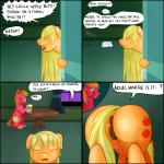 1:1 2013 anus applejack_(mlp) beverage big_macintosh_(mlp) blonde_hair brother_(lore) brother_and_sister_(lore) butt comic cutie_mark dialogue duo earth_pony english_text equid equine eyes_closed female feral food freckles friendship_is_magic fur furniture genitals hair hasbro hi_res horse inside long_hair male mammal my_little_pony orange_body orange_fur orange_hair pony ponyway pussy red_body red_fur sibling_(lore) sister_(lore) table text towel window