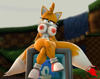 2_tails anthro big_breasts breasts clothed clothing crossed_legs crossgender female footwear fur hair item_box item_box_(sonic) looking_at_viewer multi_tail nipples nude shoes simple_background solo tail boiboi9999 sega sonic_the_hedgehog_(series) miles_prower canid canine fox mammal 3d_(artwork) digital_media_(artwork) hi_res source_filmmaker_(artwork)
