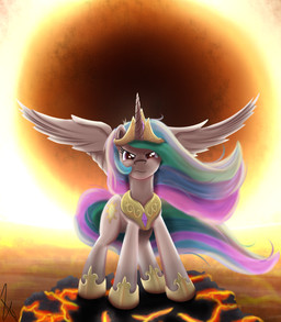 angry crown cutie_mark feathered_wings feathers female feral fire fur headgear horn lava looking_at_viewer princess purple_eyes quadruped royalty sky solo sun tail tiara white_body white_feathers white_fur wings tyruas friendship_is_magic hasbro my_little_pony mythology princess_celestia_(mlp) equid equine mammal mythological_creature mythological_equine winged_unicorn hi_res