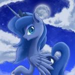 blue_body blue_eyes blue_feathers blue_hair cloud crown cutie_mark feathered_wings feathers female feral full_moon hair headgear horn long_hair looking_at_viewer moon night outside sky skyscape solo star tiara wings steffy-beff friendship_is_magic hasbro my_little_pony mythology princess_luna_(mlp) equid equine mammal mythological_creature mythological_equine winged_unicorn 1:1 absurd_res blue_and_white cool_colors hi_res monochrome