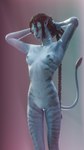 abstract_background bioluminescence blue_body blue_nipples blue_pussy braided_hair braided_ponytail breasts colorful_background dreadlocks erect_nipples eyes_closed female foggy_background genitals glowing hair hands_behind_head humanoid_pointy_ears innie_pussy markings navel nipples not_furry nude nude_female parted_lips peaceful pointy_ears ponytail pose pussy raised_arms slim small_breasts solo striped_markings stripes tail tail_tuft tall tuft tying_hair mercymej blender_eevee james_cameron's_avatar alien alien_humanoid humanoid na'vi 3d_(artwork) absurd_res blender_(artwork) digital_media_(artwork) hi_res