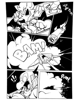 anthro armor arwing bomb duo explosion explosives eye_patch eyewear gas inside male shocked smile sound_effects space spacecraft vehicle boot_(artist) nintendo star_fox falco_lombardi wolf_o'donnell avian canid canine canis mammal wolf black_and_white comic hi_res monochrome