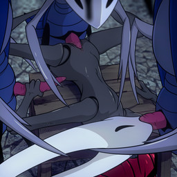 anthro erection fellatio female foursome furniture gangbang genitals group group_sex handjob male male/female oral penetration penile penile_penetration penis pink_penis sex table tapering_penis vaginal vaginal_penetration vulva beautyfromabove tohjoma hollow_knight_(franchise) team_cherry hornet_(hollow_knight) arthropod insect mantis 1:1 hi_res