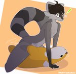 anthro big_tail blush blush_lines butt caught_off_guard embarrassed looking_at_viewer male nude plushie shy solo tail vibrating mehtrashycoon trash_(mehtrashycoon) mammal procyonid raccoon absurd_res hi_res