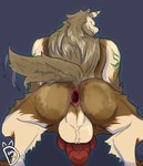 anthro anus arm_tattoo ball_tuft body_hair butt butt_hair chin_tuft erection facial_tuft fangs gaping gaping_anus genitals knot knotted_penis leg_tuft male mane muscular musk musk_clouds musky_balls nude penis presenting presenting_anus presenting_hindquarters seductive smile smiling_at_viewer solo tail tail_motion tailwag tattoo teeth tuft donisette hasbro kaijudo kaijudo_rise_of_the_duel_masters mythology fear_fang_(character) beast_kin canid canine canis fear_fang mammal monster mythological_canine mythological_creature werecanid werecanine werecreature werewolf wolf absurd_res hi_res