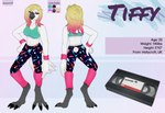 1980s_theme anthro avian_feet beak blonde_hair bottomwear bra clothed clothing feathers female hair leg_warmers legwear long_hair makeup pants pink_hair pose solo sports_bra text underwear video_cassette white_body white_feathers yoga_pants axiomtf zeydaan_(artist) tiffy_(axiomtf) avian bird cockatoo parrot colored english_text hi_res model_sheet story story_in_description