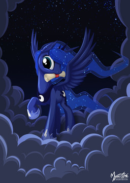 blue_body blue_eyes blue_feathers cloud crown cutie_mark feathered_wings feathers female feral headgear horn jewelry moon necklace night outside quadruped scroll solo sparkles standing star tail wings mysticalpha friendship_is_magic hasbro my_little_pony mythology princess_luna_(mlp) equid equine mammal mythological_creature mythological_equine winged_unicorn 2013 digital_media_(artwork) hi_res