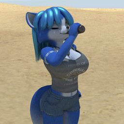 anthro beverage blue_body blue_fur blue_hair bottle clothed clothing container drinking female fur hair outside simple_background solo tail white_body white_fur themeshow101 charleyfox_(modeler) nintendo star_fox krystal_(charleyfox) krystal_(star_fox) canid canine fox mammal 1:1 3d_(artwork) absurd_res digital_media_(artwork) hi_res