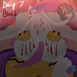 balls bdsm bedroom big_balls big_butt bite_mark blood blood_drip blood_in_mouth bloodplay bodily_fluids bondage bound butt claw_marks cowgirl_position dripping duo ears_back feral from_front_position genitals looking_back male male/male on_bottom on_top pivoted_ears precum_in_ass ribbon_bondage ribbons sex smile soul_devouring_eyes hurricane_weaver nintendo pokemon eeveelution generation_6_pokemon generation_7_pokemon legendary_pokemon pokemon_(species) sylveon zeraora 1:1