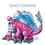 blue_eyes claws cravat feral frill_(anatomy) lbrightbladel membrane_(anatomy) membranous_frill open_mouth pink_body pink_scales quadruped scales smile solo bandai_namco digimon digimon_liberator digimon_(species) dimetromon hi_res