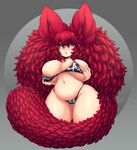 animal_print big_breasts bikini breasts cleavage clothed clothing cow_print female hair holding_breast huge_breasts navel red_hair solo swimwear thick_thighs two-piece_swimsuit katiedragonart ctenophorae nellko humanoid absurd_res hi_res