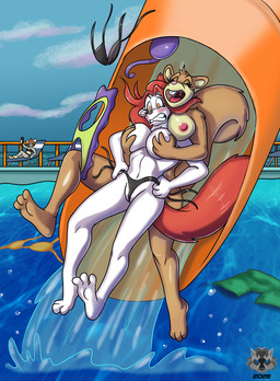 anthro areola bikini bikini_around_one_leg bikini_bottom bikini_top blush breast_grab breasts brown_body brown_fur buckteeth clenched_teeth clothed clothing clothing_around_one_leg electronics embarrassed eyes_closed eyewear feet female female/female fur genitals hair hand_on_breast holding_bikini holding_clothing holding_object holding_phone holding_swimwear lying navel nipples nude on_back open_mouth phone pool_chair slide smile spread_legs spreading sunglasses swimming_pool swimming_trunks swimwear swimwear_around_one_leg swimwear_down tail taking_picture taking_selfie teeth toes tongue topless topless_anthro topless_female two-piece_swimsuit undressed untied_bikini vulva water water_slide white_body mlock nickelodeon spongebob_squarepants sandy_cheeks eastern_grey_squirrel grey_squirrel mammal mink mouse murid murine mustelid musteline rodent sciurid tree_squirrel true_musteline digital_media_(artwork) hi_res