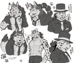 abs clothed clothing duo eyewear facial_hair fur hair hat headgear headwear male markings muscular necktie nipples open_clothing open_shirt open_topwear pecs scar shirt simple_background spots spotted_body spotted_fur sunglasses topwear foxvulpine one_piece hattori_(one_piece) jabra_(one_piece) rob_lucci_(one_piece) avian bird canid canine canis columbid dove felid leopard mammal pantherine wolf