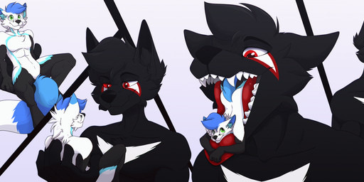 anthro belly big_belly duo inside licking licking_lips licking_own_lips male male/male mouth_shot open_mouth oral_vore size_difference soft_vore tail tail_motion tailwag tongue tongue_out vore willing_prey duskovich vlada_dusk kurai_(sgtmiller1233) canid canine canis fox mammal wolf animated animated_comic comic hi_res