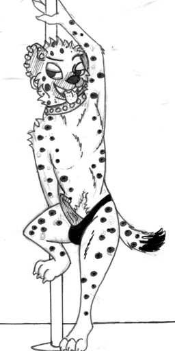 3_toes 4_fingers anthro arm_tuft athletic athletic_anthro athletic_male bedroom_eyes cheek_tuft claws clothed clothing collar collarbone dipstick_tail ear_piercing elbow_tuft erection facial_tuft feet femboy finger_claws fingers fur genitals half-closed_eyes male markings multicolored_body multicolored_fur multicolored_tail narrowed_eyes naughty_face on_one_leg partially_clothed pecs penis piercing plantigrade pole pubes scruffy seductive shoulder_tuft simple_background solo speedo spots spotted_body spotted_fur standing stripper stripper_pole swimwear tail tail_markings thong toe_claws toes tongue tongue_out tuft underwear white_background white_floor labjer disney zootopia fan_character tavit_khalil_(spiff) hyena mammal spotted_hyena 2016 black_and_white hi_res monochrome traditional_media_(artwork)