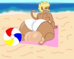 anthro ball balls balls_only beach beach_ball big_balls big_butt blonde_hair bodily_fluids butt clothing feet femboy genitals hair huge_balls huge_butt hyper hyper_balls hyper_butt hyper_genitalia inflatable male outside sand sea seaside solo sweat towel underwear water wide_hips mooneypup haplorhine mammal monkey primate 5:4 hi_res