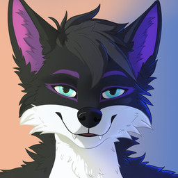 ambiguous_gender anthro black_hair black_nose blue_eyes fluffy front_view fur gradient_background hair inner_ear_fluff looking_at_viewer multicolored_body multicolored_fur nude_anthro pose purple_inner_ear_fluff simple_background solo tuft red_the_kitsune canid canine fox mammal 1:1 2025 bust_portrait digital_drawing_(artwork) digital_media_(artwork) portrait shaded simple_shading watermark