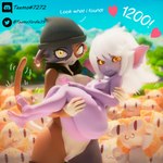 1:1 3d_(artwork) anthro big_breasts breasts butt charging_up clothing dialogue digital_media_(artwork) duo_focus english_text epic_games felid feline female female/female fortnite glowing glowing_eyes group hair hat headgear headwear heart_symbol hi_res league_of_legends mammal meow_skulls_(fortnite) neco-arc nipples nude piercing purple_body riot_games small_breasts tail teemoty tencent text tristana_(lol) tsukihime type-moon white_hair yordle