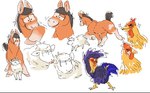 ambiguous_gender feral group male simple_background smile species_transformation transformation trio white_background 2n2n mr._osomatsu ichimatsu_matsuno jyushimatsu_matsuno avian bird bovid caprine chicken equid equine galliform gallus_(genus) horse mammal phasianid sheep digital_media_(artwork) pixel_(artwork)