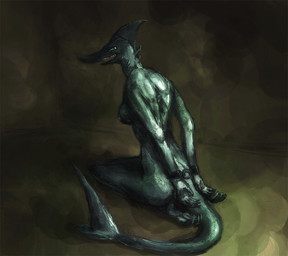 3_toes anthro barefoot bdsm black_body black_scales bondage bound breasts chain chained cuff_(restraint) dungeon feet female fin green_eyes handcuffs hands_behind_back long_tail looking_at_viewer looking_back metal_cuffs nipples nude open_mouth plantigrade prisoner restrained restraints scales shackles simple_background soles solo submissive submissive_female tail toes bittertooth aquatic fish shark 2013