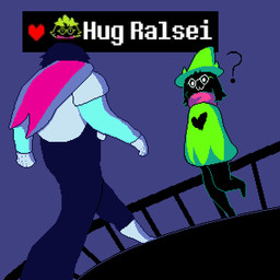 ambiguous_gender ambiguous_human anthro armor biped blue_body blue_skin clothed clothed_anthro clothed_human clothing duo eyewear fully_clothed fully_clothed_human glasses green_clothing green_hat green_headwear green_robe hair hat headgear headwear heart_symbol imminent_hug parody pink_scarf question_mark robe scarf walking wearing_glasses unknown_artist deltarune menacing_approach undertale_(series) kris_dreemurr ralsei bovid caprine darkner goat human mammal 1:1 2018 digital_media_(artwork) meme pixel_(artwork) male_(lore)