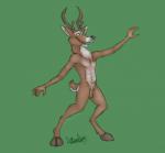 animal_genitalia anthro balls digitigrade ear_piercing fully_sheathed genitals horn male nude piercing pose sheath simple_background solo lufeed glem deer mammal 2015 absurd_res hi_res