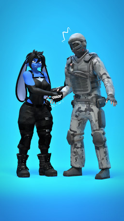 anthro arm_scales black_body black_boots black_clothing black_footwear black_hair black_leotard blue_body blue_eyes blue_fur boots bottomwear breasts bulletproof_vest clothed clothed_anthro clothed_female clothed_human clothed_male clothing duo expressive_mask female footwear fur grey_eyes hair heterochromia leotard long_ears male male/female multicolored_body pants scales shoes simple_background two_tone_body conditional_dnp domi3d turborenegade bass_boosted_soldier domi_(domi3d) human hybrid lagomorph leporid mammal rabbit 2025 3d_(artwork) 4k 9:16 absurd_res digital_media_(artwork) hi_res source_filmmaker_(artwork)