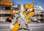 anthro biped butt collar cum_request detailed_background dialogue dominant dominant_male duo fur gesture hand_gesture happy heart_symbol insemination_request lifting_partner male male/male male_anthro markings motel muscular muscular_anthro muscular_male open_mouth open_smile orange_body paws photo_background power_bottom raised_paw smile submissive submissive_male tail tan_body text tongue v_sign whiskers raposanaranja chris_(raposanaranja) canid canine canis fox hyena mammal absurd_res hi_res photography_(artwork) spanish_text translated