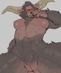 abs anthro biped black_body black_fur black_sclera breasts claws female finger_claws fur genitals grin horn looking_at_viewer looking_down looking_down_at_viewer low-angle_view muscular muscular_anthro muscular_female nipples pussy red_eyes simple_background smile smiling_at_viewer solo yolabayola1 capcom monster_hunter primatius rajang 2024 absurd_res digital_media_(artwork) hi_res