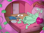 aroused balls bed bed_covers bedding bite biting_lip blanket blush blush_lines body_hair border box_of_chocolates candy chest_hair chocolate clenched_teeth clothes_on_floor clothing dessert detailed_background door dresser erection eyestalks feet fingers_on_nipples flip_flops food foot_grab footrest footwear furniture genitals green_body green_skin hand_on_penis headboard heart-shaped_border heart_symbol hotel_room humanoid_genitalia humanoid_penis keycard leaf lying lying_on_bed male masturbation navel nipple_fetish nipple_pinch nipple_play nipples nude on_back on_bed ottoman overweight overweight_male penis pillow pinch pink_room plant sandals sandals_removed shelf shoes slightly_chubby slightly_chubby_male smile solo spread_legs spreading teeth teeth_showing text vein veiny_penis vines wolxxitswolxx dhx_media king_(2003) wildbrain wiggly_pie_vendor humanoid underite absurd_res english_text hi_res signature