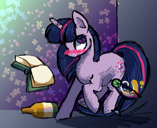 alcohol beverage blush book cocktail_glass container cup drinking_glass drunk female feral flower food fruit glass glass_container glass_cup horn lime plant solo substance_intoxication thighlordash friendship_is_magic hasbro my_little_pony mythology twilight_sparkle_(mlp) equid equine mammal mythological_creature mythological_equine unicorn