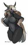 anthro backpack biped black_body black_fur blonde_hair blush breasts crossgender featureless_breasts featureless_crotch female fur green_eyes grey_body grey_fur hair hand_on_hip long_hair simple_background solo white_background mocha-wing elden_ring fromsoftware torrent_(elden_ring) equid equine horse mammal 2022 absurd_res digital_media_(artwork) hi_res