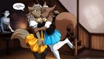 anthro anthrofied bare_shoulders black_hair blush bottomwear breasts brown_body brown_fur brown_hair chest_tuft cleavage clothed clothing collar collar_of_keidranification collar_tag corset crossgender cuddling dialogue digitigrade duo_focus eyes_closed female fluffy fluffy_tail fur grey_body grey_fur group hair hug inside legwear lingerie maid_headdress markings mtf_crossgender multicolored_body multicolored_fur nuzzling one_leg_up pawprint_collar_tag raised_leg skirt smile spots spotted_body spotted_fur stockings tail tavern text toeless_legwear toeless_stockings topwear trio tuft waiter waitress_uniform white_body white_fur conditional_dnp tom_fischbach twokinds adira_riftwall mrs._nibbly sythe_(twokinds) canid canine canis felid keidran mammal pantherine rodent sciurid snow_leopard tree_squirrel wolf 2022 7:4 adobe_photoshop_(artwork) colored digital_media_(artwork) english_text hi_res url