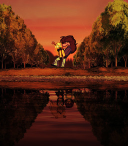 anthro antlers blonde_hair buckteeth canonical_scene carrying_another carrying_partner clothing dark_hair duo eyeless female female/female footwear hair horn jacket lake long_hair long_sleeves looking_at_another plant purple_clothing purple_jacket purple_topwear reflection shoes short_hair snowgrave standing sunset teeth topwear tree water yellow_sclera bbpanzu deltarune undertale_(series) kris_dreemurr noelle_holiday susie_(deltarune) deer dinosaur human mammal new_world_deer prehistoric_species reptile scalie 2026 hi_res nonbinary_(lore)