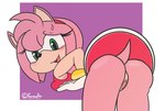 anthro arms_bent bent_over blush bracelet breast_squish breasts butt clothed clothing dress female genitals gloves hair handwear jewelry looking_at_viewer looking_back open_mouth open_smile pink_body pink_hair presenting presenting_hindquarters presenting_pussy pussy smile solo squish upskirt famousfen sega sonic_the_hedgehog_(series) amy_rose eulipotyphlan hedgehog mammal absurd_res digital_drawing_(artwork) digital_media_(artwork) hi_res redraw