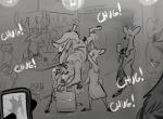 alcohol anthro beverage drunk electronics female flat_chested group male phone substance_intoxication nobby_(artist) disney pack_street zootopia betty_(weaver) velvet_roe_(weaver) canid canine canis deer felid mammal rhinoceros wolf hi_res